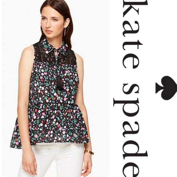 NEW Kate Spade Floral Greenhouse Lace Yoke Shirt Size Small - Picture 2 of 11